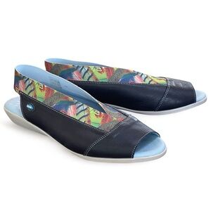 CLOUD Footwear Caliber Black Leather Multicolor Wedge Slingback Sandal Sz 41 9.5